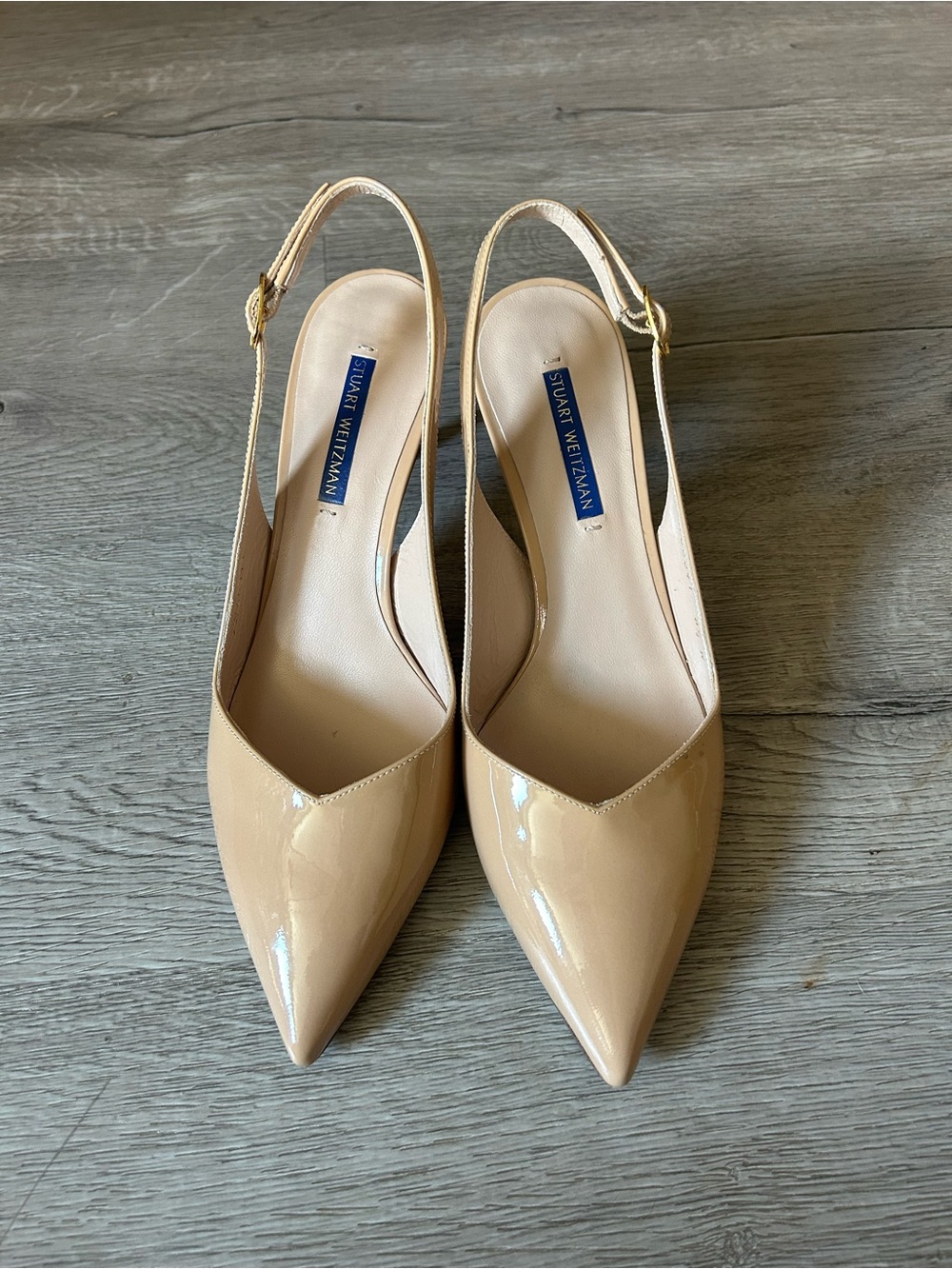 Stuart Weitzman Beige Patent Slingback Pointed Pumps 8.5W